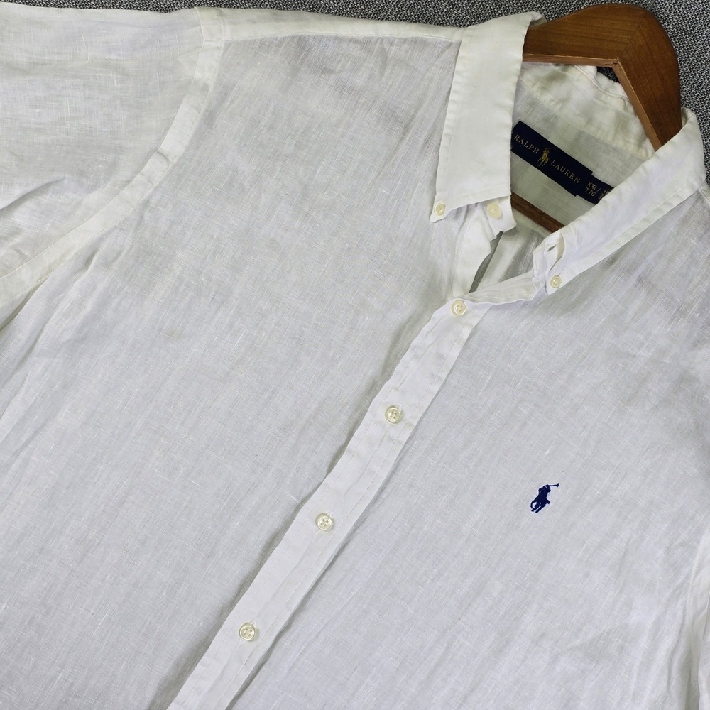 Polo Ralph Lauren Linen Shirt Mens XXL White Button-Up Short Sleeve Coastal